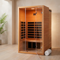 1 Person Extendable FAR Infrared Sauna for Home, Hemlock Wood Low EMF 6 Carbon Heaters Indoor Saunas with LED Lights, Bluetooth Speaker, Digital Control Panel, and Seating Bench — Studio Shot