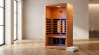 1 Person Extendable FAR Infrared Sauna for Home, Hemlock Wood Low EMF 6 Carbon Heaters Indoor Saunas with LED Lights, Bluetooth Speaker, Digital Control Panel, and Seating Bench — Lifestyle