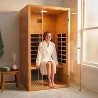 1 Person Extendable FAR Infrared Sauna for Home, Hemlock Wood Low EMF 6 Carbon Heaters Indoor Saunas with LED Lights, Bluetooth Speaker, Digital Control Panel, and Seating Bench — Lifestyle