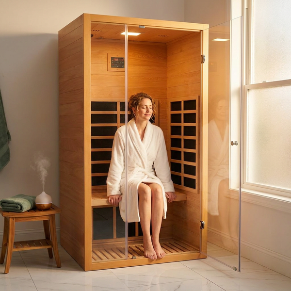 Home Infrared Sauna Built for Daily Wellness, Hemlock Wood Construction, 6 Carbon Heaters, Low EMF Design