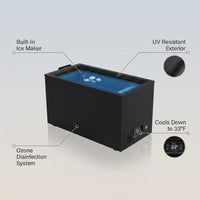 Cold Plunge Tub Designed for Home Recovery, Built-In Ice Maker, Cools to 33F, Ozone Disinfection, UV Resistant — infographic